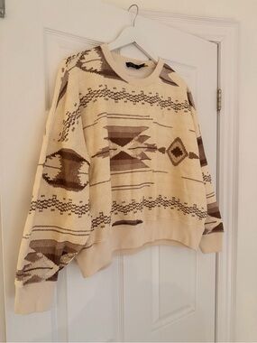 Polo Ralph Lauren Cream Brown Southwestern Oversized Sweatshirt XL